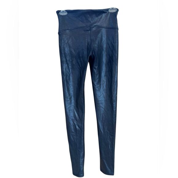 Spanx Faux Leather Leggings Womens Size M Black Stretch Shiny High Rise Ankle - Picture 2 of 6